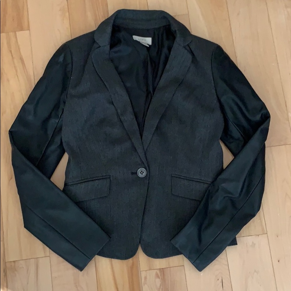 Gray blazer with faux leather sleeves